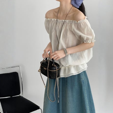 off shoulder puff sleeve drawstring blouse　MA1973