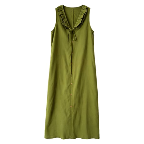 frill collar ribbon sleeveless onepiece/2color　MA1987