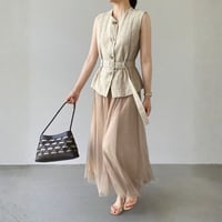 belted sleeveless vest tulle skirt setup　MA1980