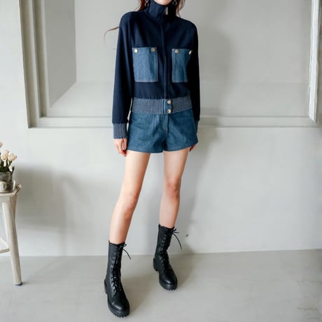 bi color knit denim jacket blouson　MA1839