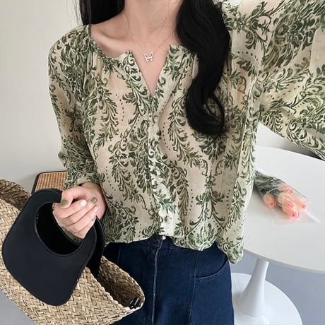 green damask blouse　MA1200
