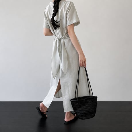 v neck cache coeur waist ribbon long one piece/2color　MA1992