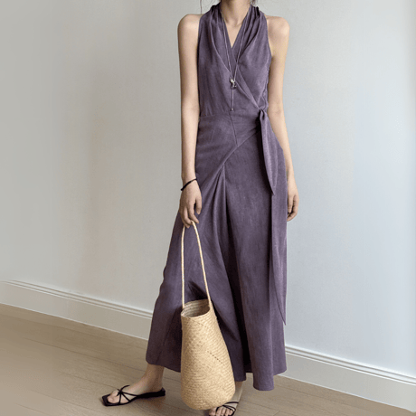 fluid drape vneck dress　MA1566
