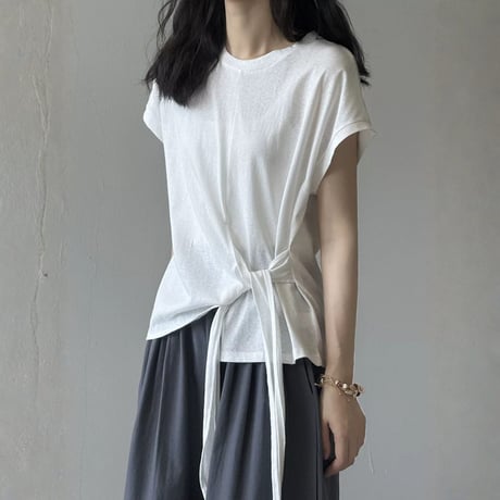 side ribbon french sleeve tops　MA1974
