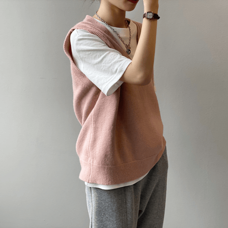 loose fit v-neck knit vest　MA1632
