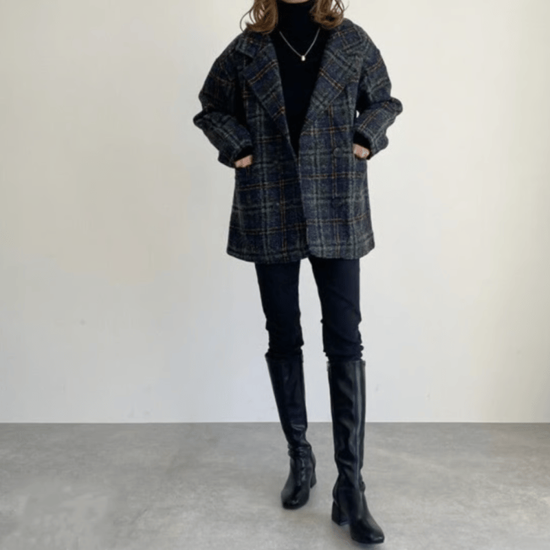 【未使用】tweed plaid middle coat Sサイズ retro tweed check chester coat MA1637 | MaiA