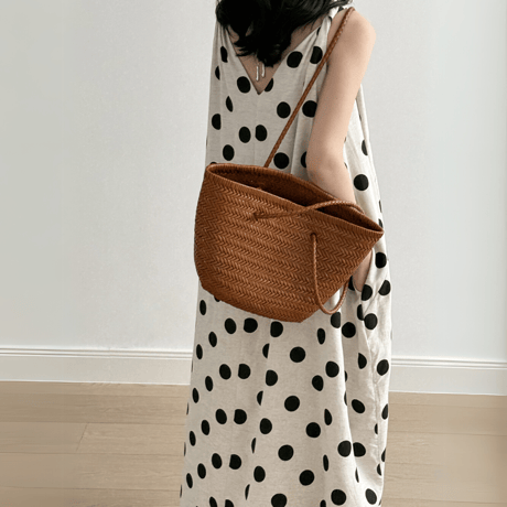 polka dot flare linen dress　MA1573