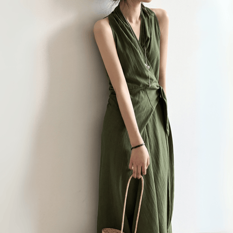 fluid drape vneck dress　MA1566