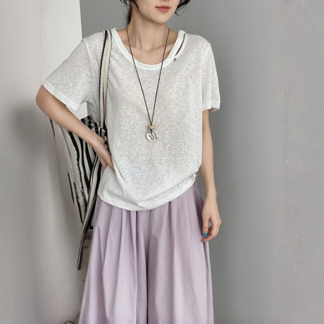 shoulder cutout sheer t shirt　MA1975