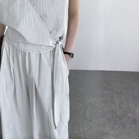 stripe cachecoeur sleeveless tops wide pants setup　MA1962