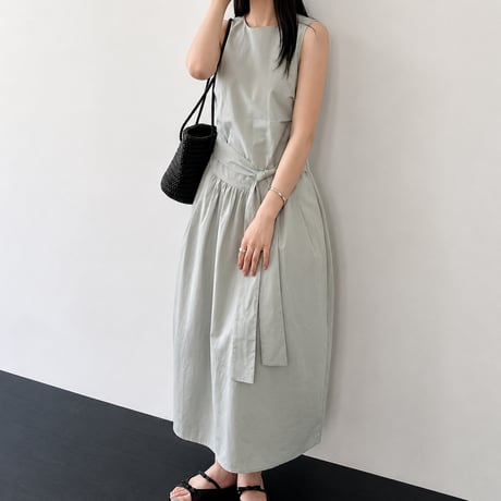 sleeveless waist ribbon gather one piece/3color　MA1993