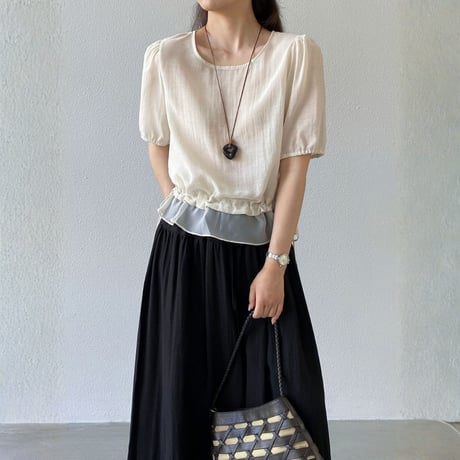sheer layered drawstring puff sleeve blouse　MA1976