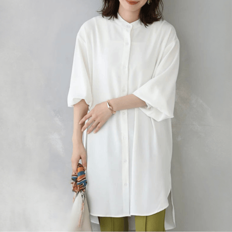 side-slit puff sleeve shirt dress　MA1642