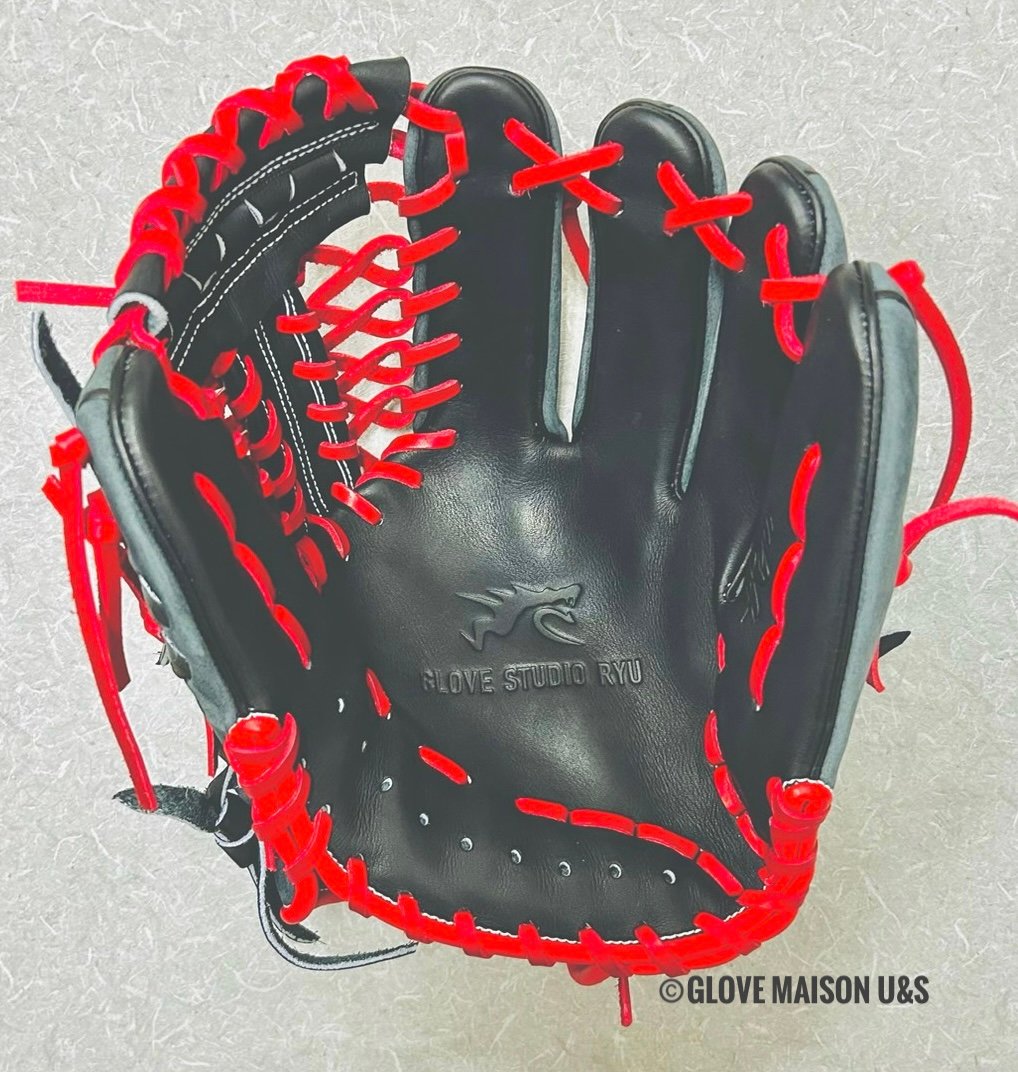 RYU 硬式用グラブ　9周年限定　ブラック×レッド　新品未使用 別注GLOVE STUDIO RYU 9周年グラブ（R8/ex） | GLOVE MAISON