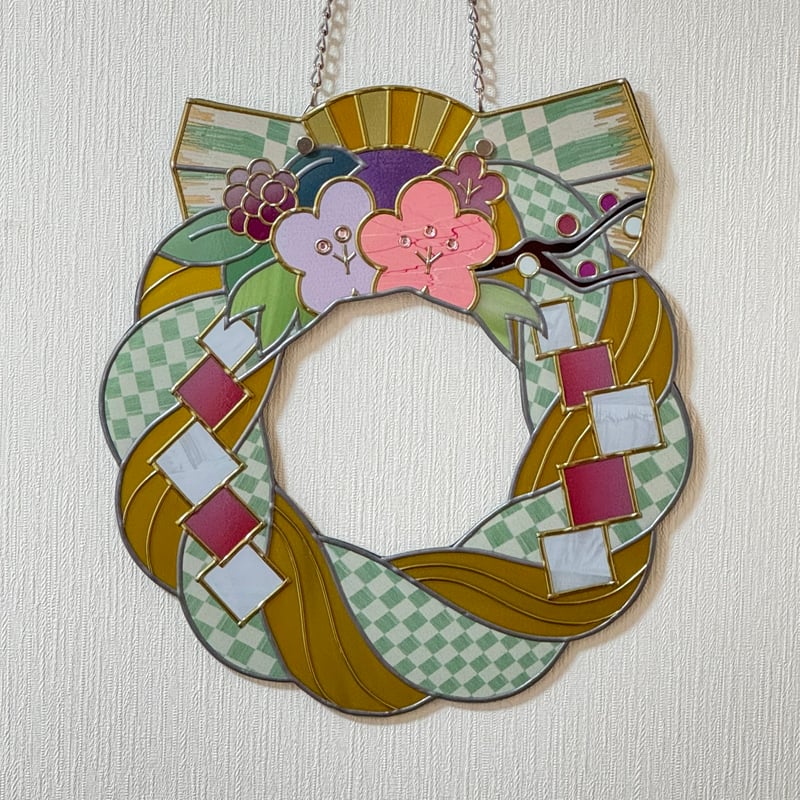 フィルムステンドアート クリスマス＆お正月用リース（両面仕様） | 茶