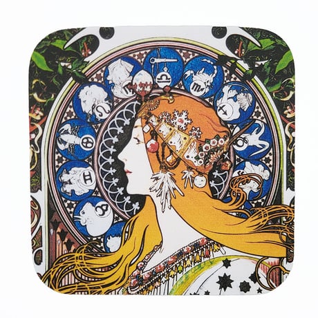 西洋名画　アルフォンス・ミュシャ　『黄道十二宮』　15cm×15cm　マウスパッド（滑り止め付き）