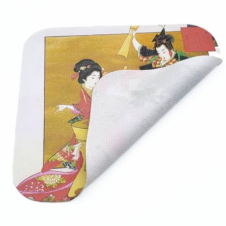 引き札縁起柄　大金餅つき　15cm×15cm　マウスパッド（滑り止め付き）