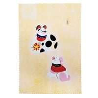 川崎巨泉　猫と犬　10cm×15cm　マイクロファイバークロス　メガネ拭き　スマホ拭き