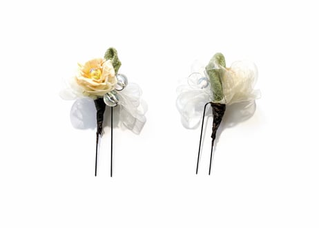 【1点限り】国産檜の花（小）二個セット 髪留め・帯どめ｜和装小物・手作り一点もの｜さりげない上質な和のおしゃれ