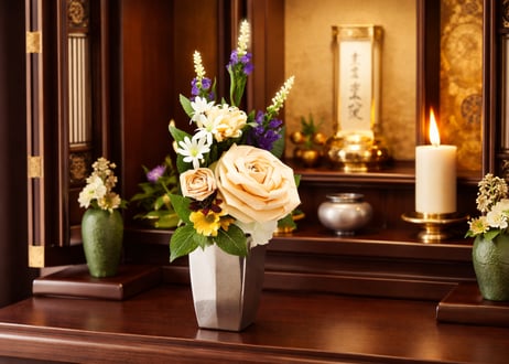 【1点限り】仏壇用モダン仏花アレンジ ― 枯れない供花・お供え花・インテリア仏花 ―