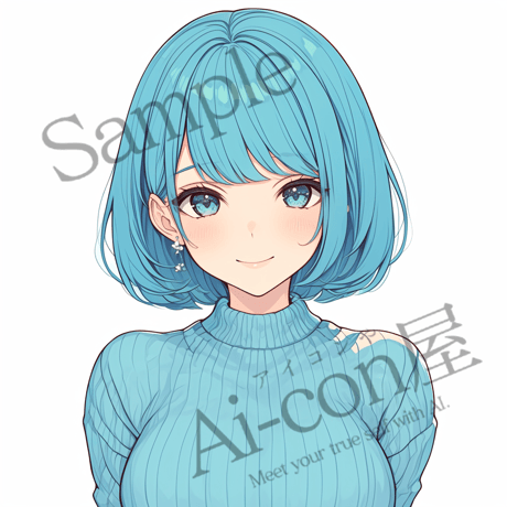 【SNS話題沸騰】プロ級なのにこの価格？かわいいアイコン｜パウダーブルーのリブニットプルオーバーを着た、ティファニーブルーのボブカットの女性_4