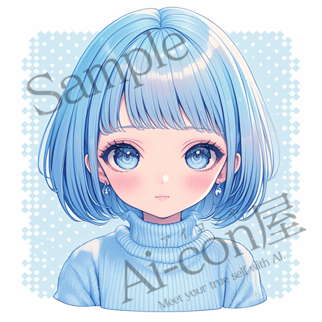 【SNS話題沸騰】プロ級なのにこの価格？かわいいアイコン｜パウダーブルーのリブニットプルオーバーを着た、ティファニーブルーのボブカットの女性_2