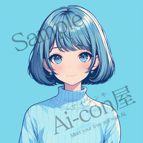 【SNS話題沸騰】プロ級なのにこの価格？かわいいアイコン｜パウダーブルーのリブニットプルオーバーを着た、ティファニーブルーのボブカットの女性_1