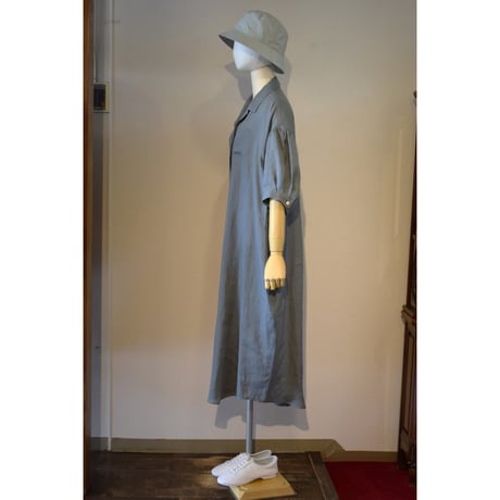 comm.arch.womens/ French Linen Open Collar S/S O/P Turquoise Blue