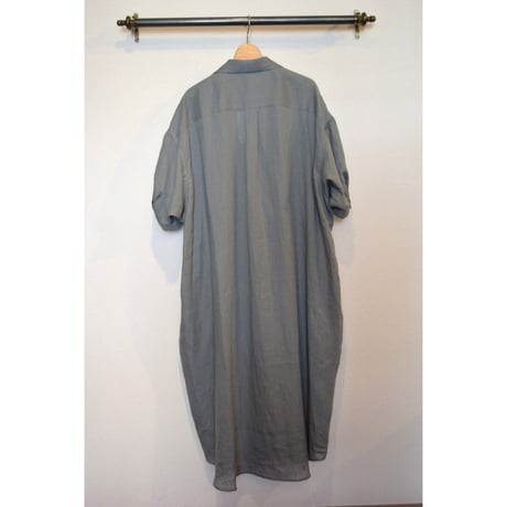 comm.arch.womens/ French Linen Open Collar S/S O/P Turquoise Blue