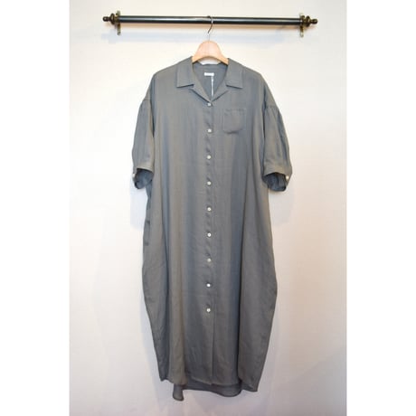 comm.arch.womens/ French Linen Open Collar S/S O/P Turquoise Blue