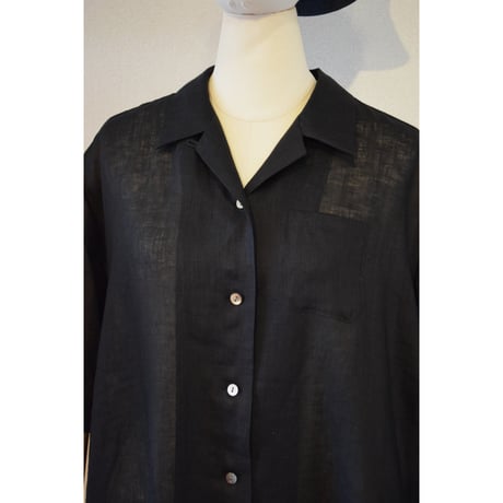 comm.arch.womens/ French Linen Open Collar S/S O/P Blackout