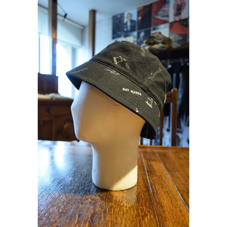 HAT MAKER KIJIMA TAKAYUKI /MYYY261208-01 LINEN COTTON PRINTED TIGHT BUCKET HAT/ BLACK