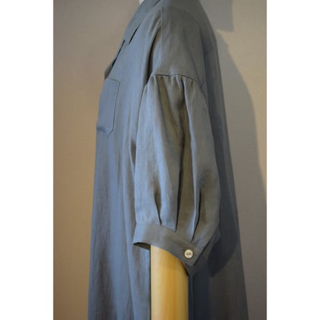 comm.arch.womens/ French Linen Open Collar S/S O/P Turquoise Blue