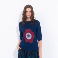 【慈雨】フラワープリントホールニット(15122625）