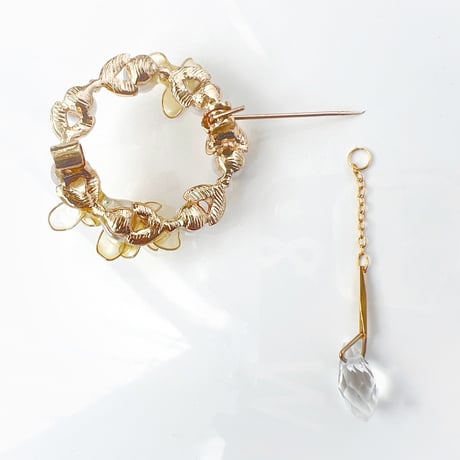 【お得な2点セット】ミモザ　ブローチ＆ミモザのパールピアス（フック）