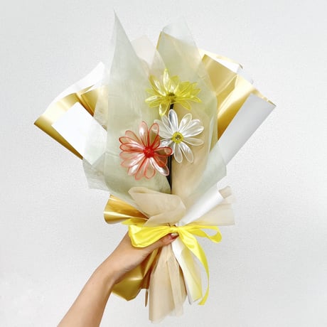 【お得なブーケ】ガーベラ　3本セット【イエロー、ホワイト、レモンイエローの3色セット】