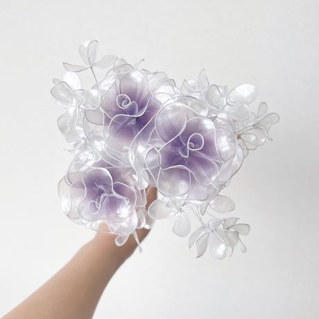 【お得なブーケ】薔薇とかすみ草のブーケ（パープルグラデ/パール）6本セット　b2035