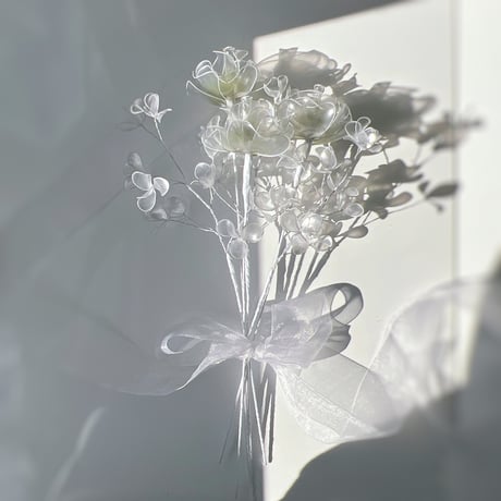 【お得なブーケ】薔薇とかすみ草のブーケ（グリーングラデ/パール）6本セット　b2037