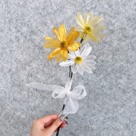 【お得なブーケ】ガーベラ　3本セット【イエロー、ホワイト、レモンイエローの3色セット】