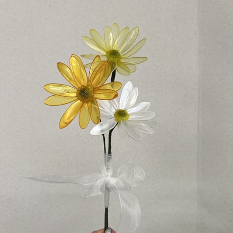 【お得なブーケ】ガーベラ　3本セット【イエロー、ホワイト、レモンイエローの3色セット】