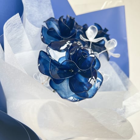 【お得なブーケ】薔薇とかすみ草のブーケ（ブルー）6本セット　b2011