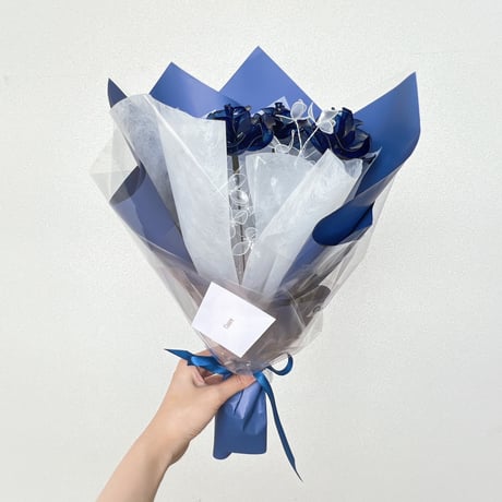 【お得なブーケ】薔薇とかすみ草のブーケ（ブルー）6本セット　b2011