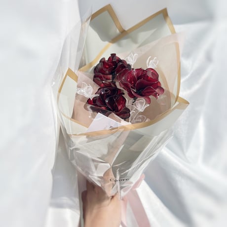 【お得なブーケ】薔薇とかすみ草のブーケ（レッド）6本セット　b2036