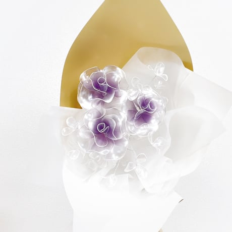 【お得なブーケ】薔薇とかすみ草のブーケ（パープルグラデ/パール）6本セット　b2035