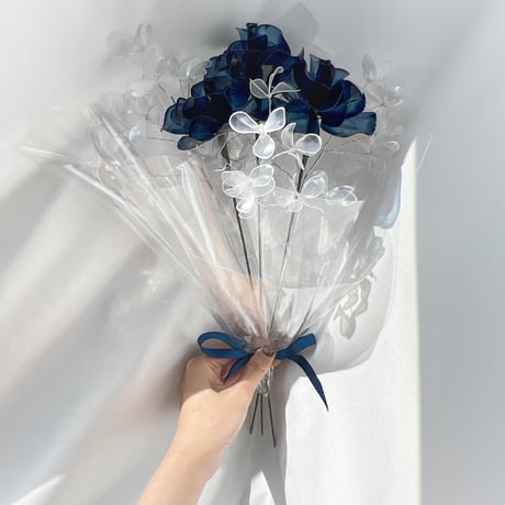 【お得なブーケ】薔薇とかすみ草のブーケ（ブルー）6本セット　b2011