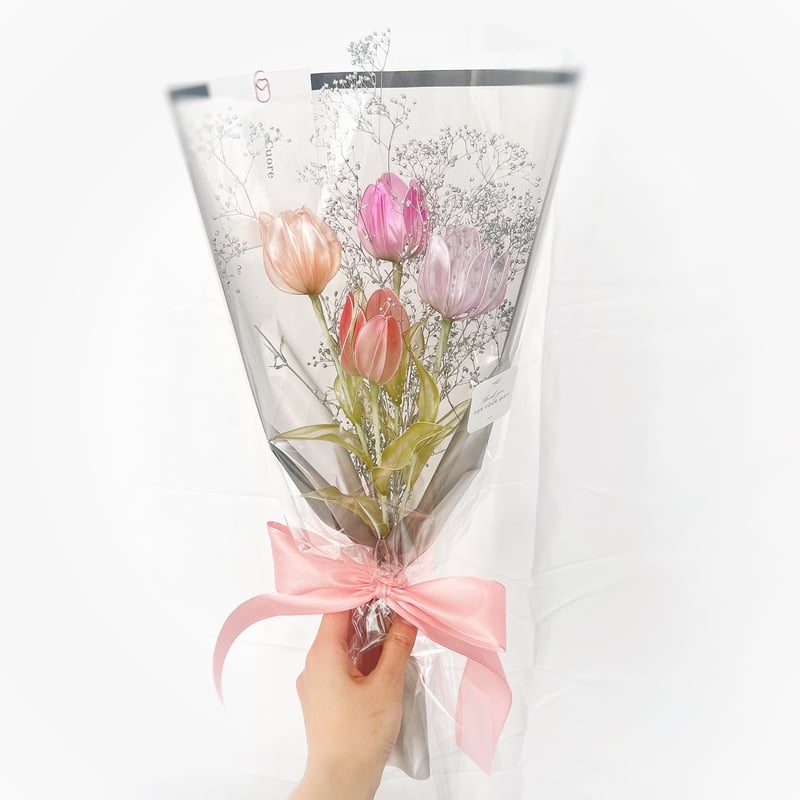 お得なブーケ】チューリップのかすみ草ブーケ | Cuore