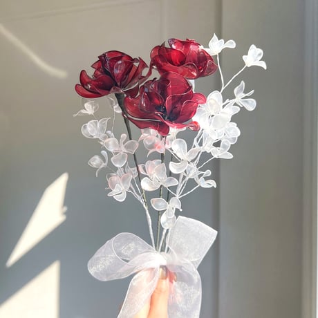 【お得なブーケ】薔薇とかすみ草のブーケ（レッド）6本セット　b2036