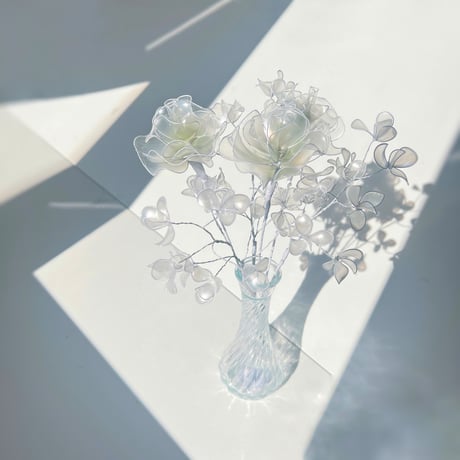 【お得なブーケ】薔薇とかすみ草のブーケ（グリーングラデ/パール）6本セット　b2037