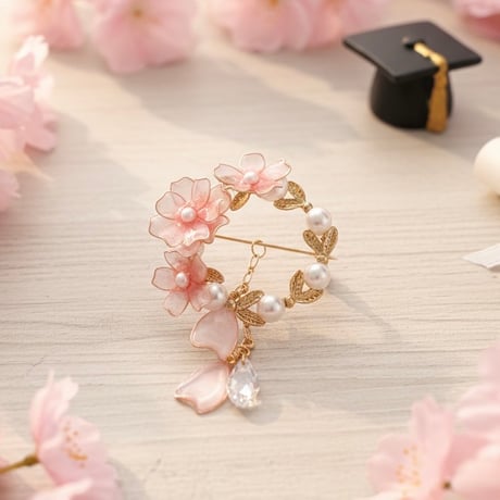 【お得な2点set】桜 -三分咲- ブローチ&桜のパールピアス（フック）　b4018&p1172