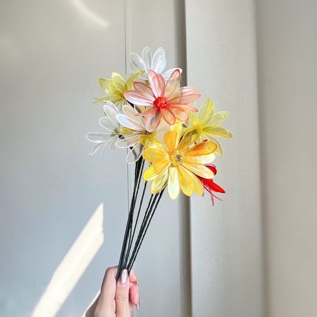 【お得なブーケ】ガーベラ　3本セット【イエロー、ホワイト、レモンイエローの3色セット】